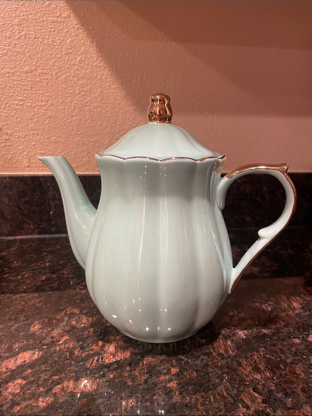 Grace Teaware  Light Teal Porcelain Teapot with Gold Trim